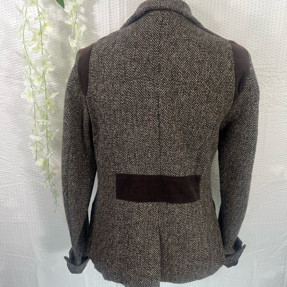 Women's Tweed Blazer Size Medium Brown Herringbone VELVETEEN Trim Dollhouse - Picture 13 of 14